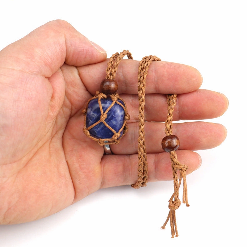 Wholesale Hot Sale New Natural Crystal Rough Stone Net Pocket Hand-woven Necklace
