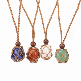 Wholesale Hot Sale New Natural Crystal Rough Stone Net Pocket Hand-woven Necklace