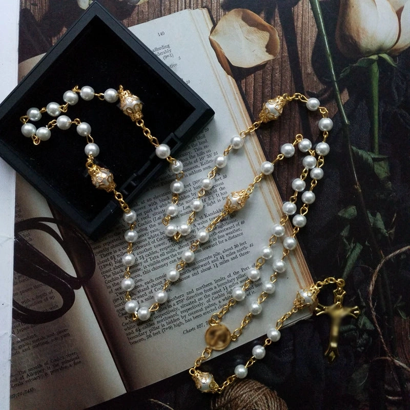 Wholesale Hot Sale Vintage Flower Holder Glass Beads Handmade Beaded Sweater Chain
