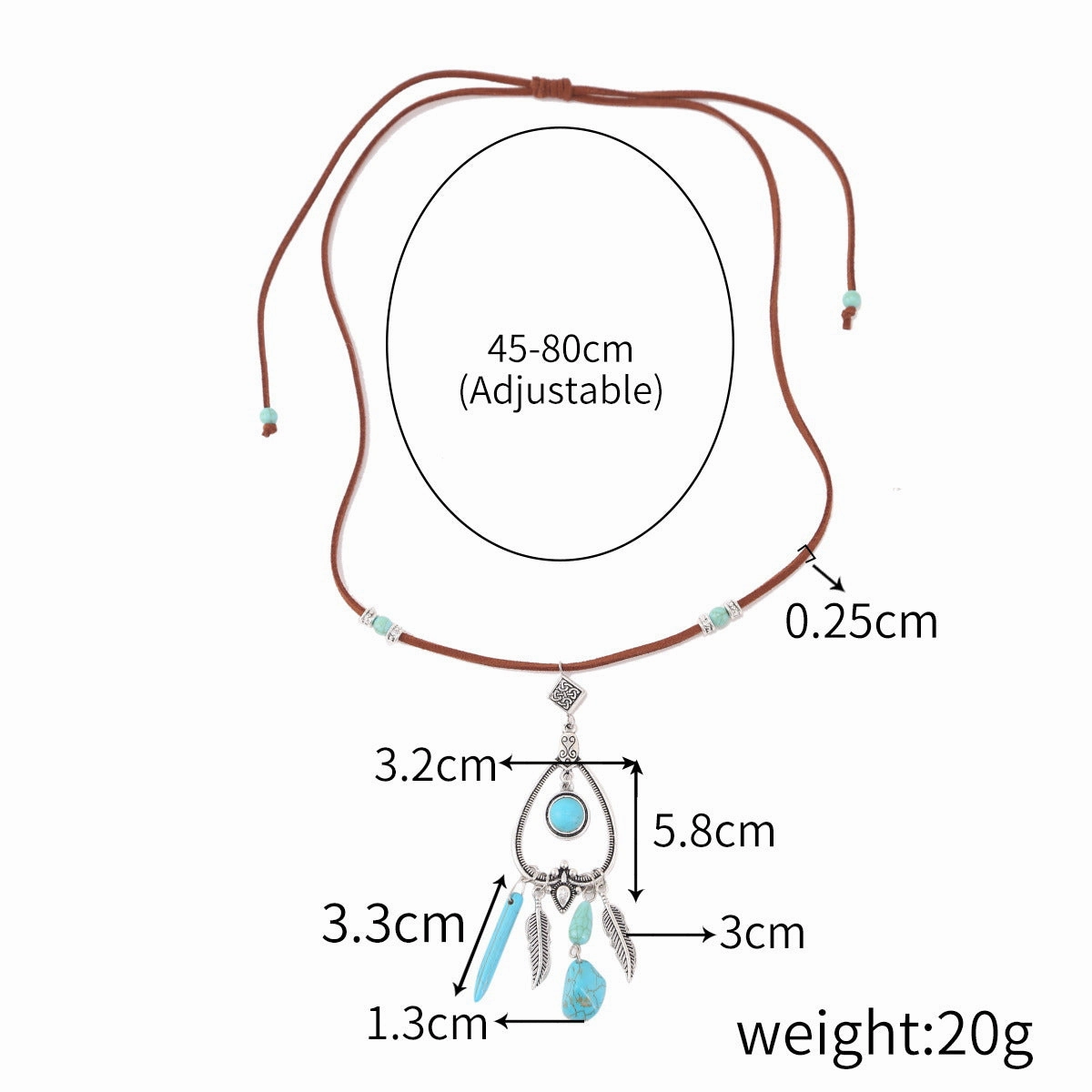 Wholesale Hot Selling Accessories Bohemian Turquoise Brown Leather Long Vintage Necklace