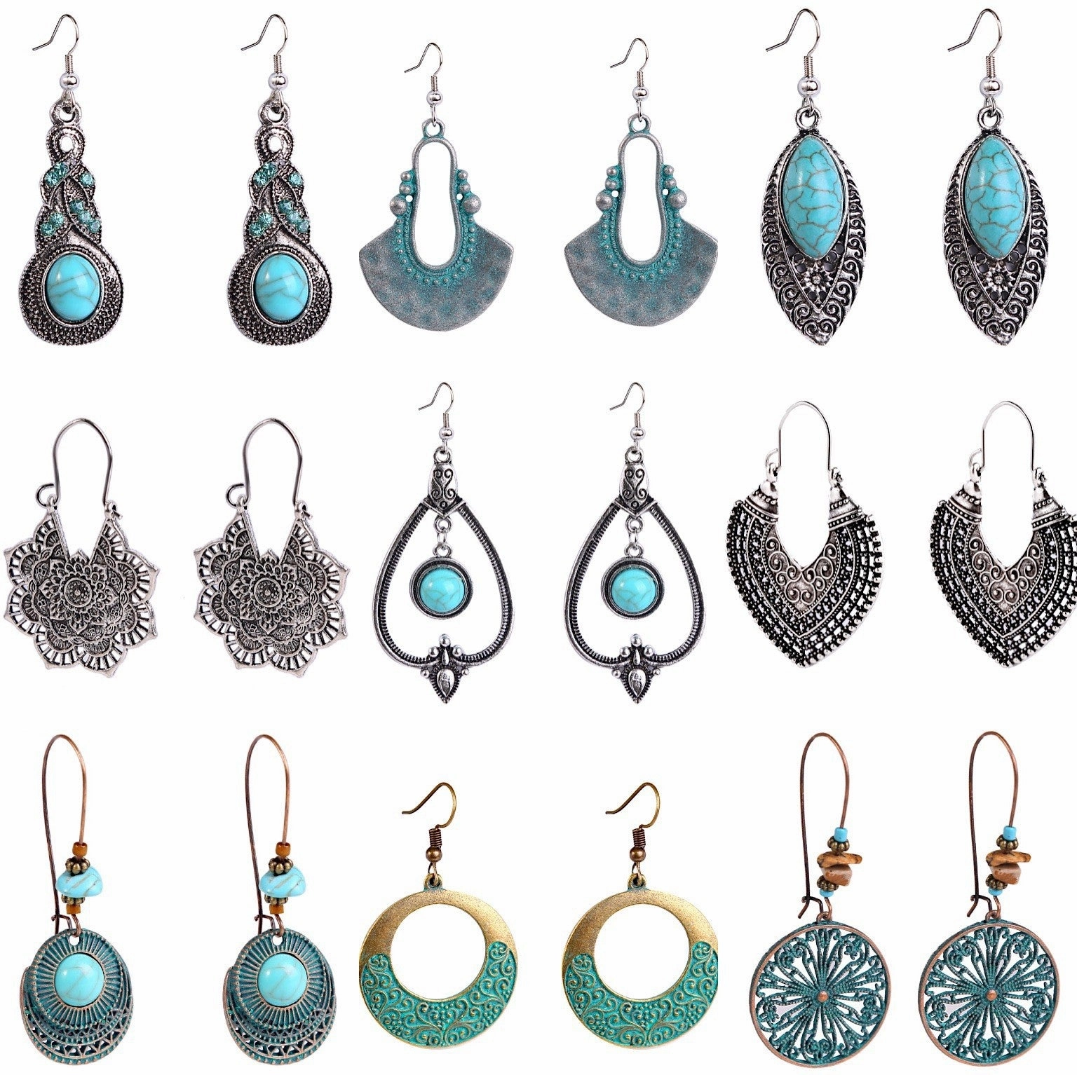 Wholesale Hot Selling Accessories Bohemian Turquoise Brown Leather Long Vintage Necklace