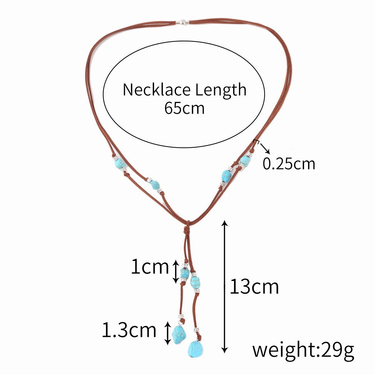 Wholesale Hot Selling Accessories Bohemian Turquoise Brown Leather Long Vintage Necklace