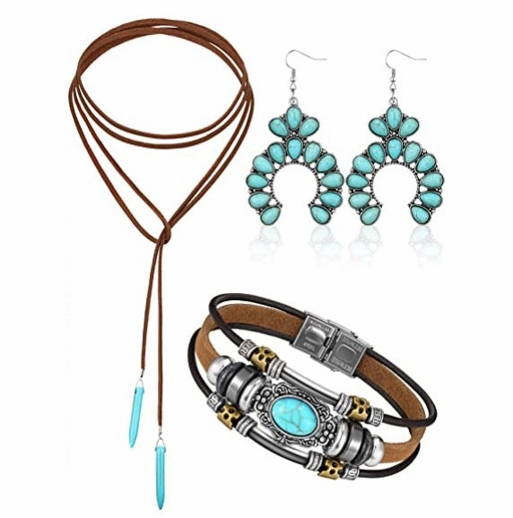Wholesale Hot Selling Accessories Bohemian Turquoise Brown Leather Long Vintage Necklace