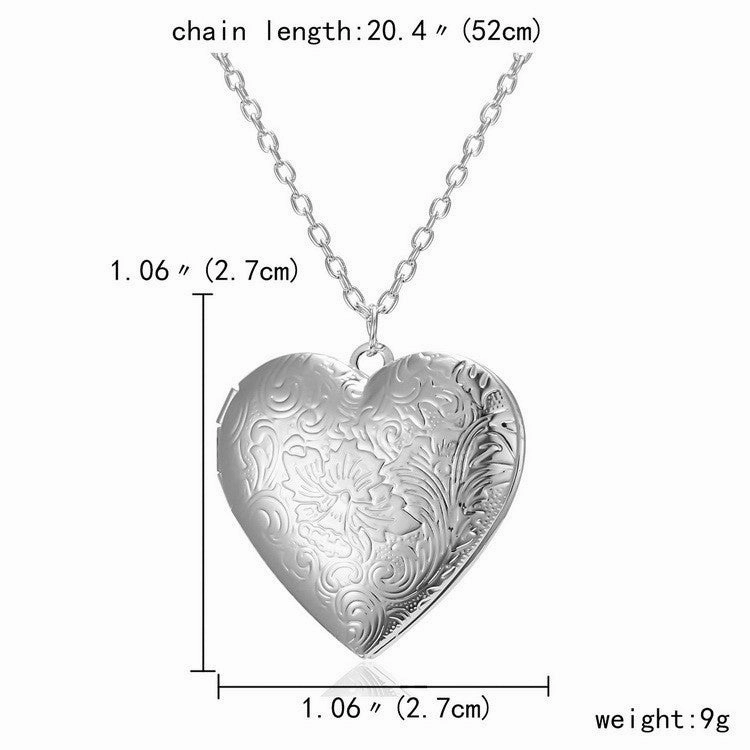 Wholesale Hot Selling Ilov Carved Heart Can Be Opened Photo Frame Photo Box Pendant Necklace
