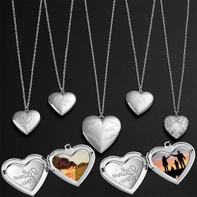 Wholesale Hot Selling Ilov Carved Heart Can Be Opened Photo Frame Photo Box Pendant Necklace