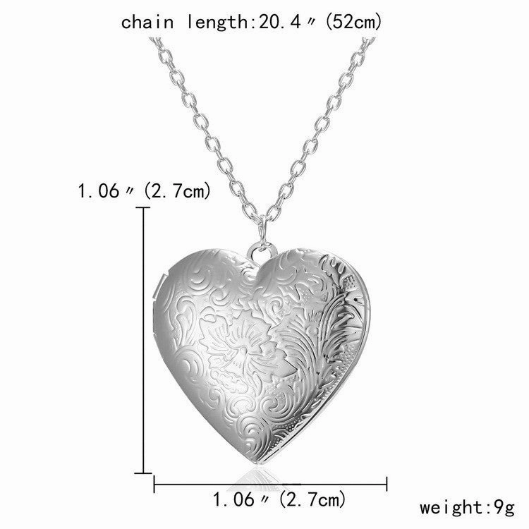 Wholesale Hot Selling Ilov Carved Heart Can Be Opened Photo Frame Photo Box Pendant Necklace