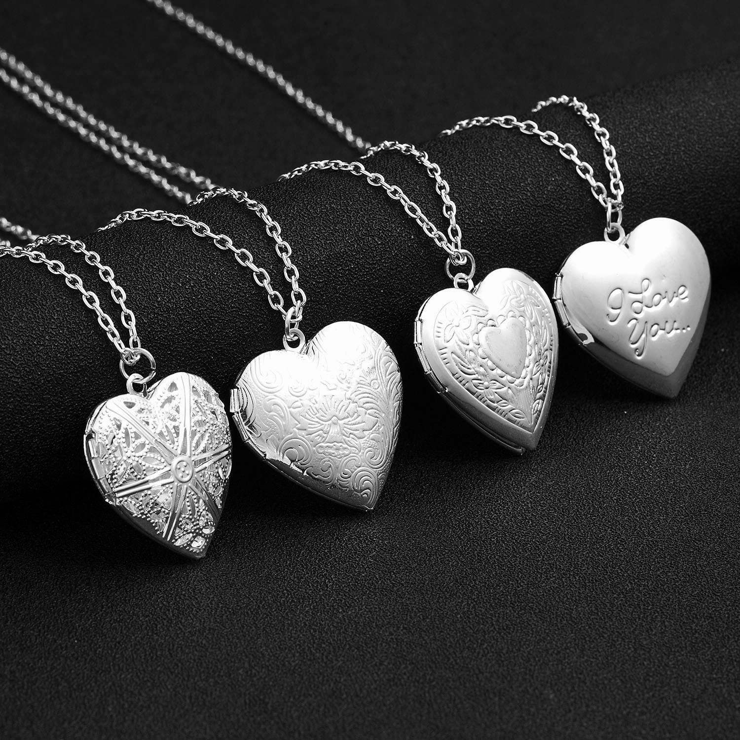 Wholesale Hot Selling Ilov Carved Heart Can Be Opened Photo Frame Photo Box Pendant Necklace