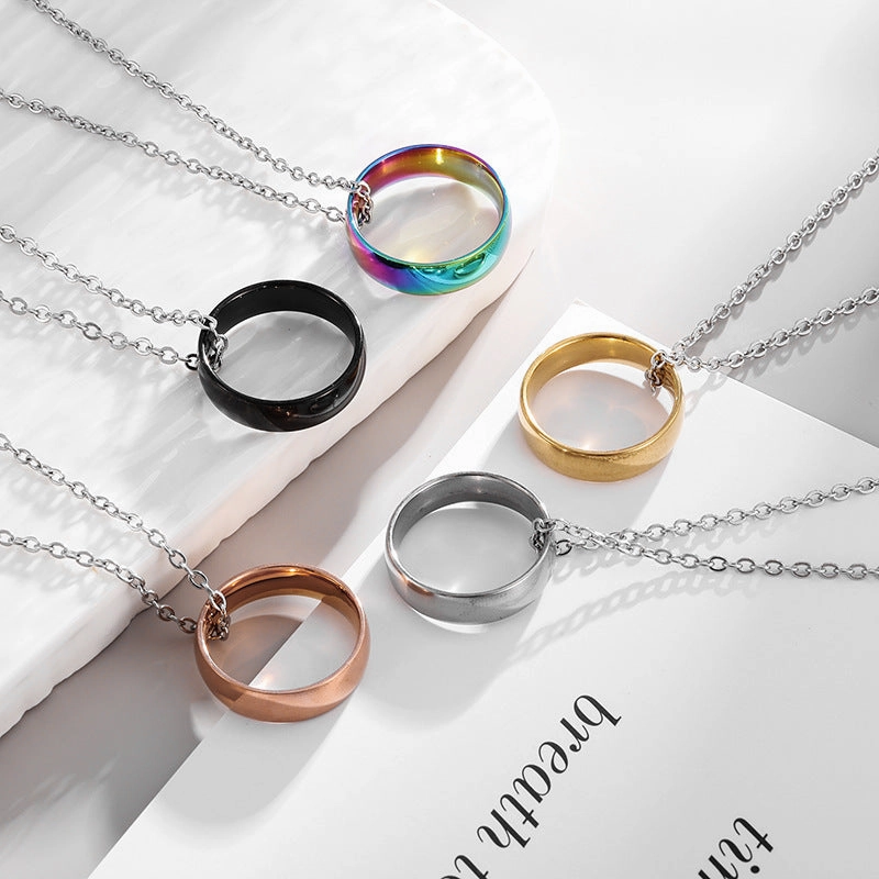 Wholesale Hot Selling Titanium Steel Simple Fashion Round Ring Necklace