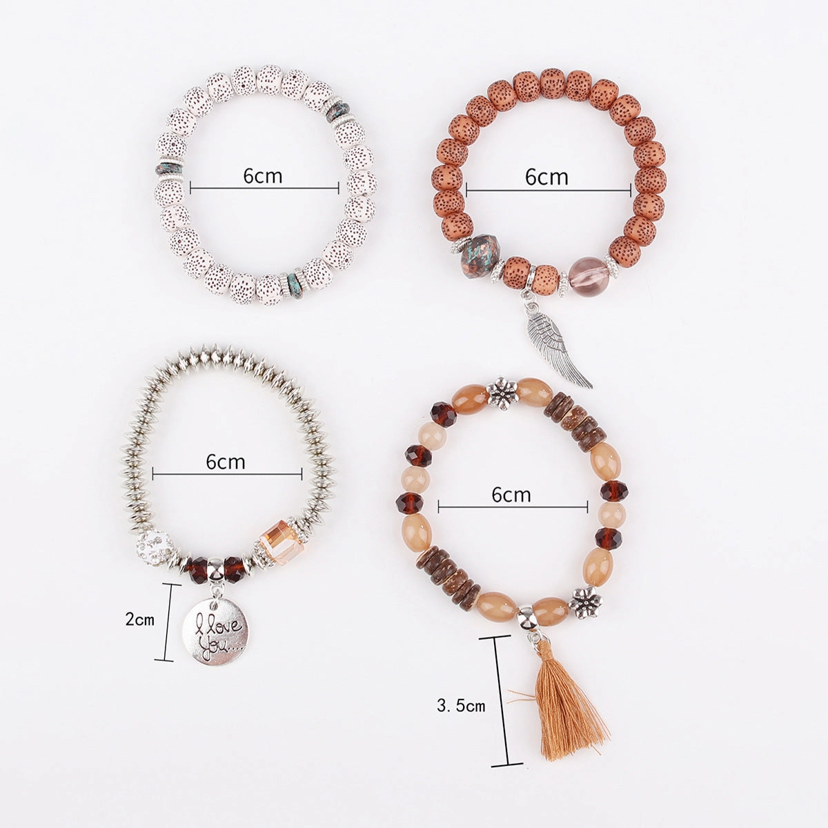 Wholesale I Love You Wings Tassel Glass Elastic Bracelet