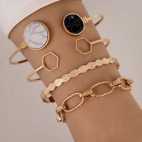Wholesale Imitation Marble Thick Chain Four Piece Open Bracelet Set