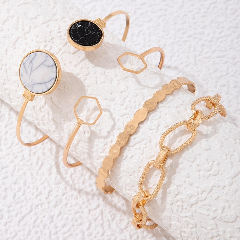 Wholesale Imitation Marble Thick Chain Four Piece Open Bracelet Set