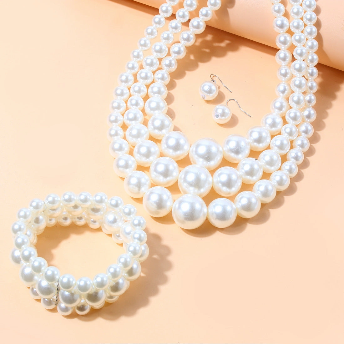Wholesale Imitation Pearl Plastic Earrings Necklace Jewelry Set