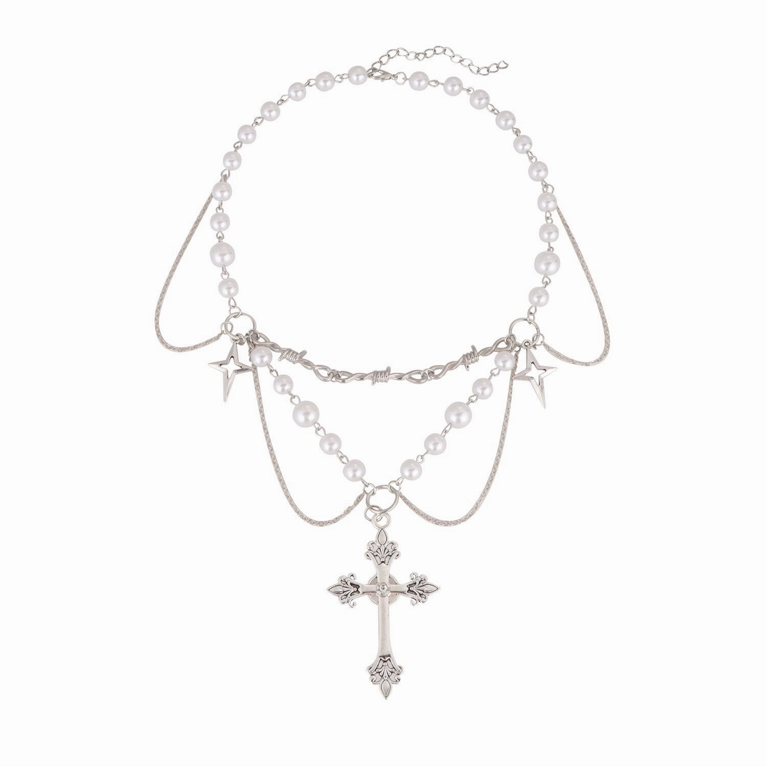 Wholesale Imitation Pearl Tassel Cross All-match Fashion Necklace