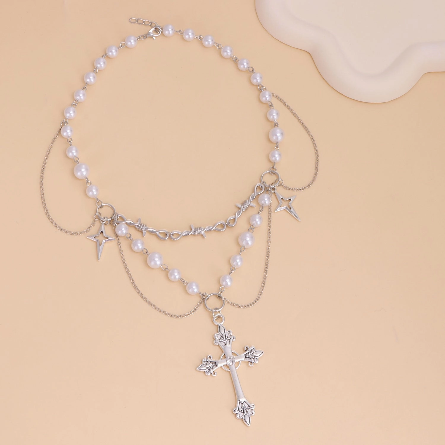 Wholesale Imitation Pearl Tassel Cross All-match Fashion Necklace