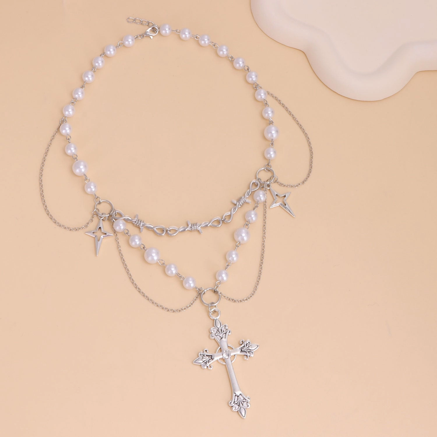 Wholesale Imitation Pearl Tassel Cross All-match Fashion Necklace