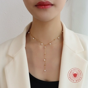 Wholesale Imitation Pearl Titanium Steel Titanium Steel Plated 18k Gold Tassel Necklace