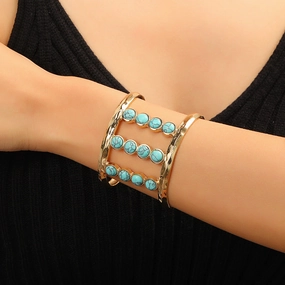 Wholesale Imitation Turquoise Boho Geometric Metal Bracelet