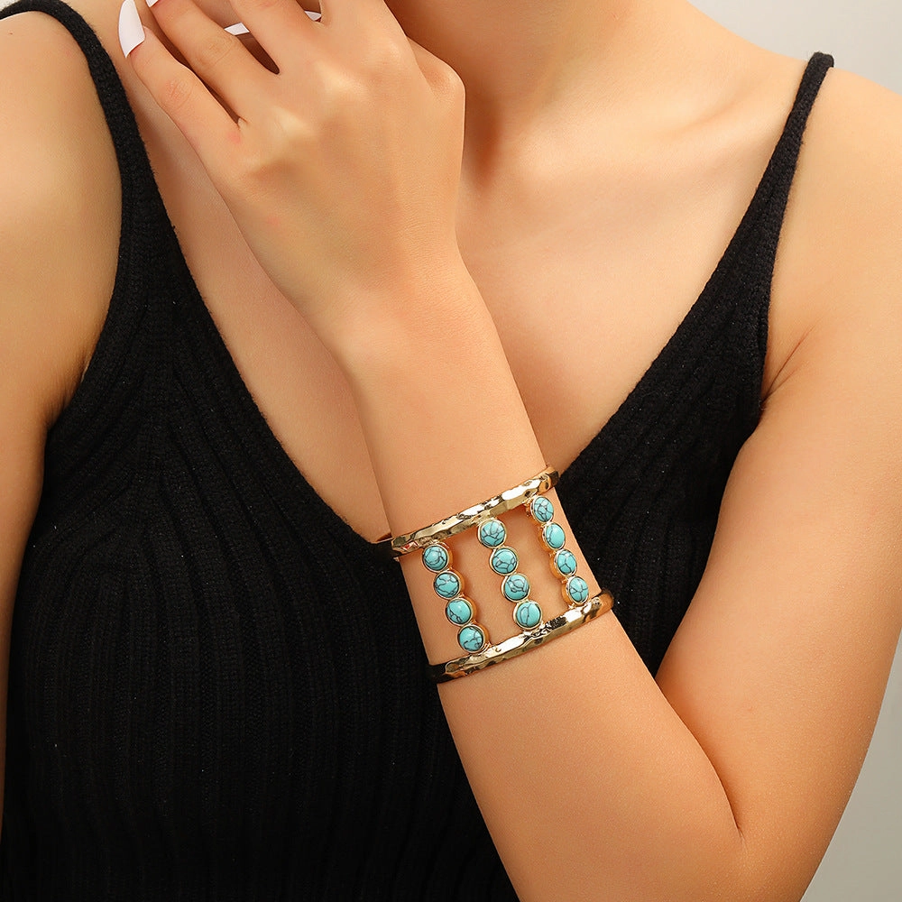 Wholesale Imitation Turquoise Boho Geometric Metal Bracelet