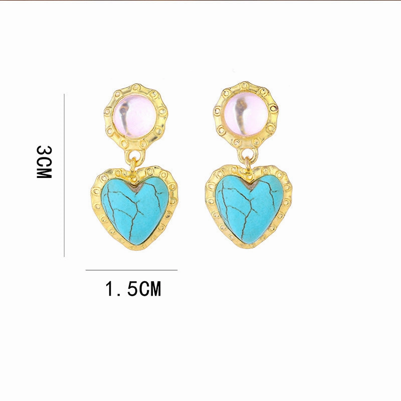 Wholesale Imitation Turquoise Peach Heart Alloy Earrings