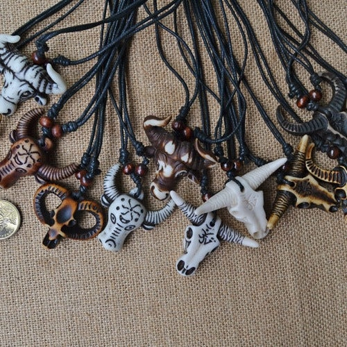 Wholesale Imitation Yak Tribal Bull Head Horn Necklace