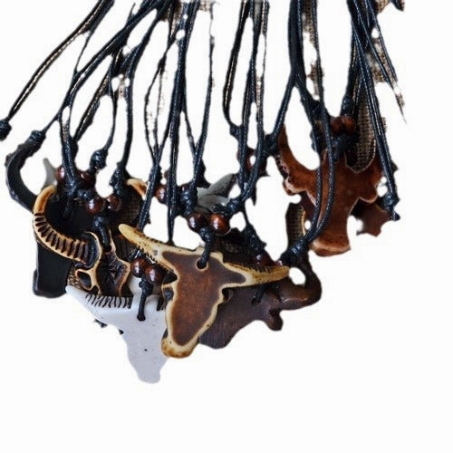 Wholesale Imitation Yak Tribal Bull Head Horn Necklace