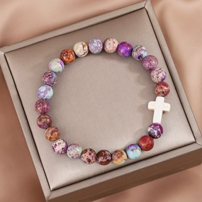 Wholesale Imperial Stone Mixed Color Cross Bead Bracelet