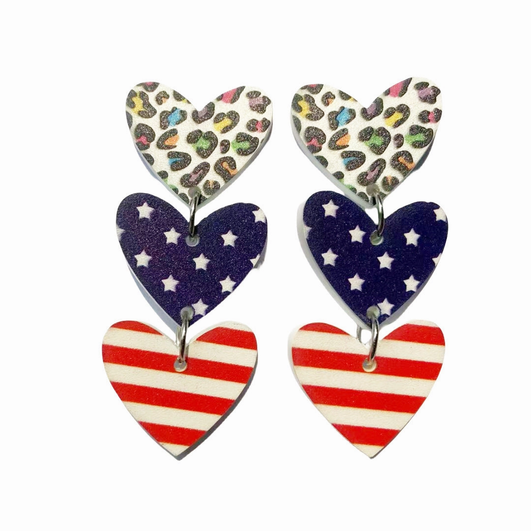 Wholesale Independence Day Acrylic Ear Heart Five-pointed Star Leopard Print Earrings