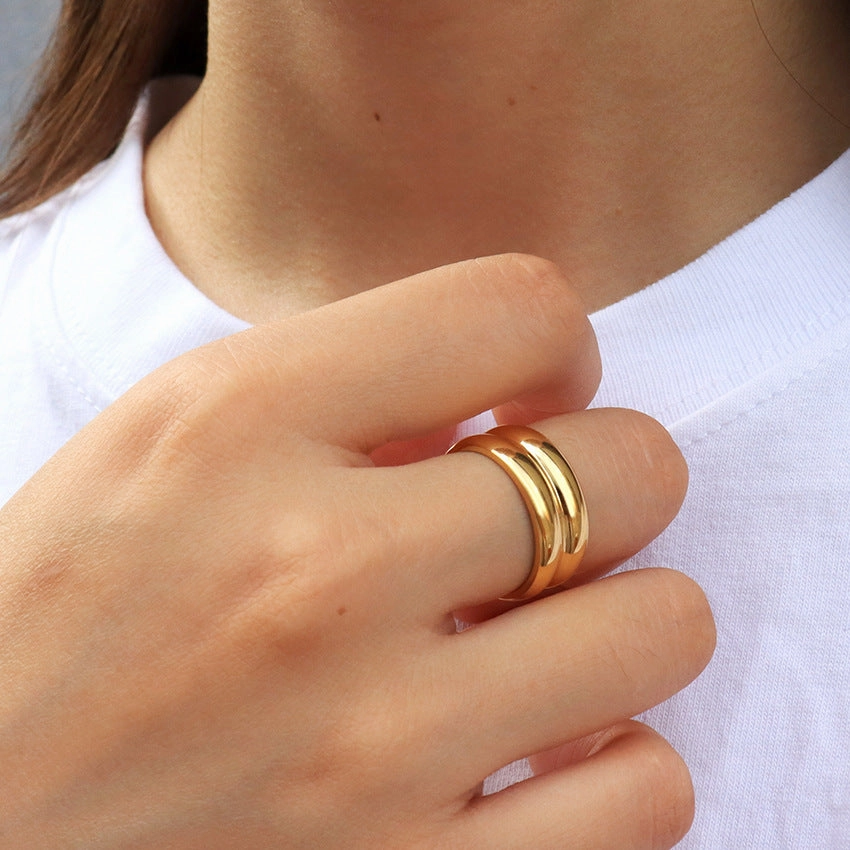 Wholesale Inlaid Pear-shaped Zircon Titanium Steel Thin Circle Open Ring