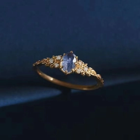 Wholesale Inlaid with natural iolite and labradorite hollow ring, happy olive leaf purple diamond and zircon ring