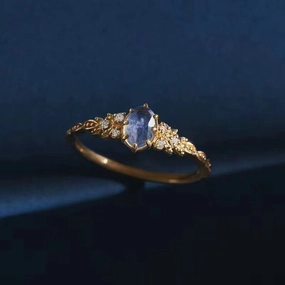 Wholesale Inlaid with natural iolite and labradorite hollow ring, happy olive leaf purple diamond and zircon ring