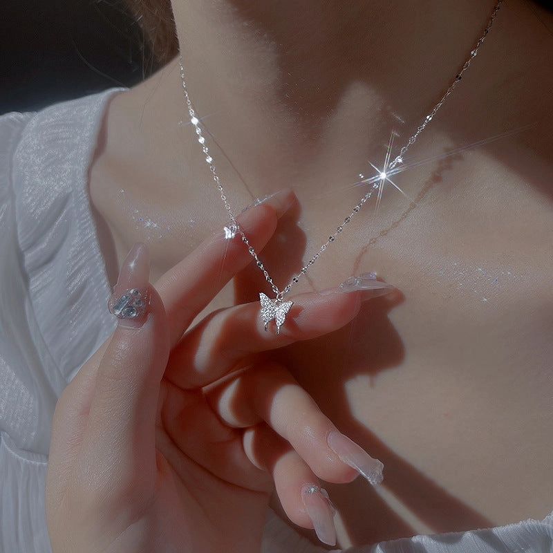 Wholesale Ins Flash Diamond Butterfly Necklace