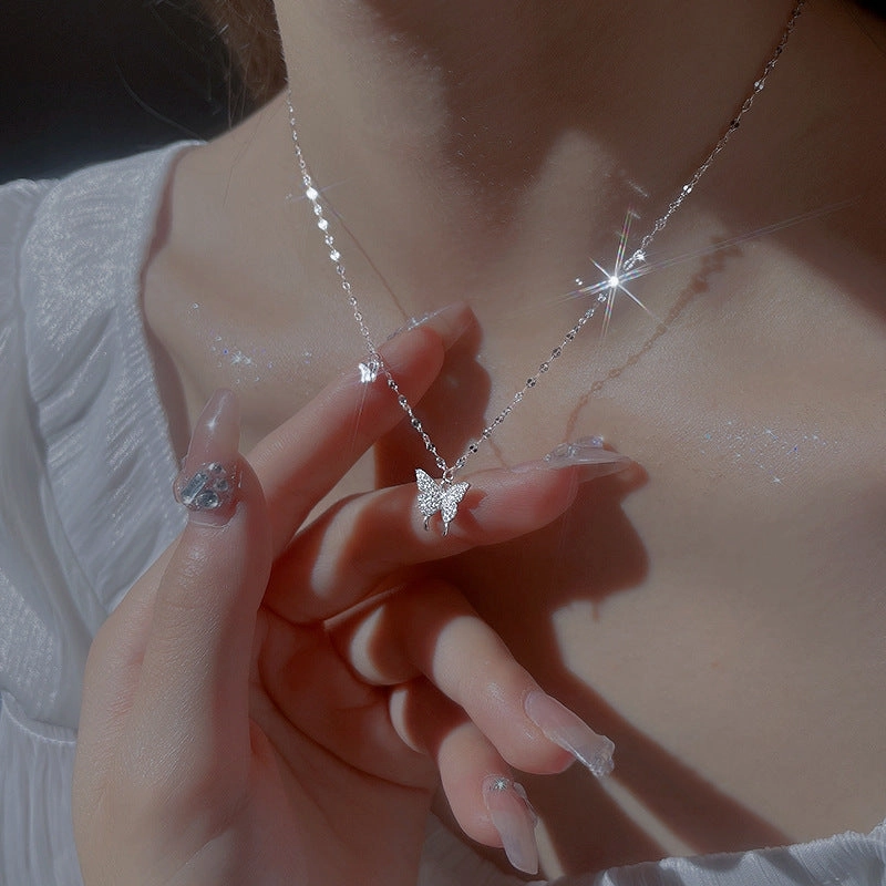 Wholesale Ins Flash Diamond Butterfly Necklace