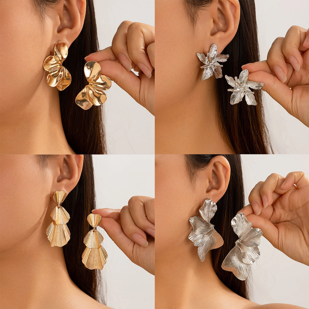 Wholesale Ins personality double-layer five-petal flower earrings