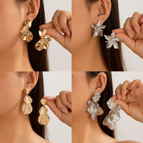 Wholesale Ins personality double-layer five-petal flower earrings