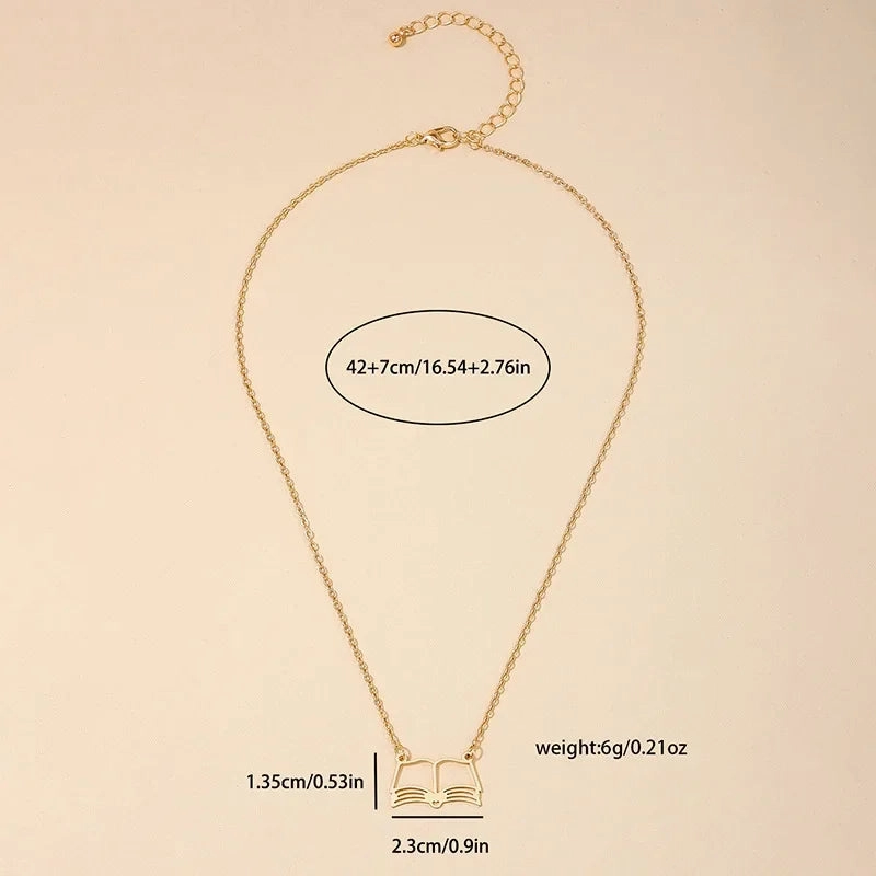 Wholesale ins style metal hollow book necklace