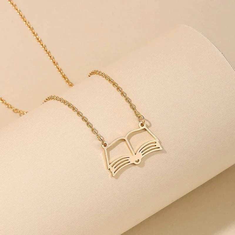 Wholesale ins style metal hollow book necklace