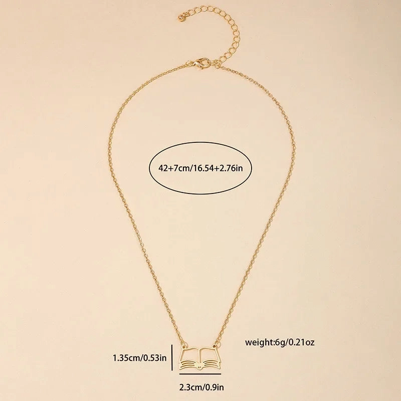 Wholesale ins style metal hollow book necklace