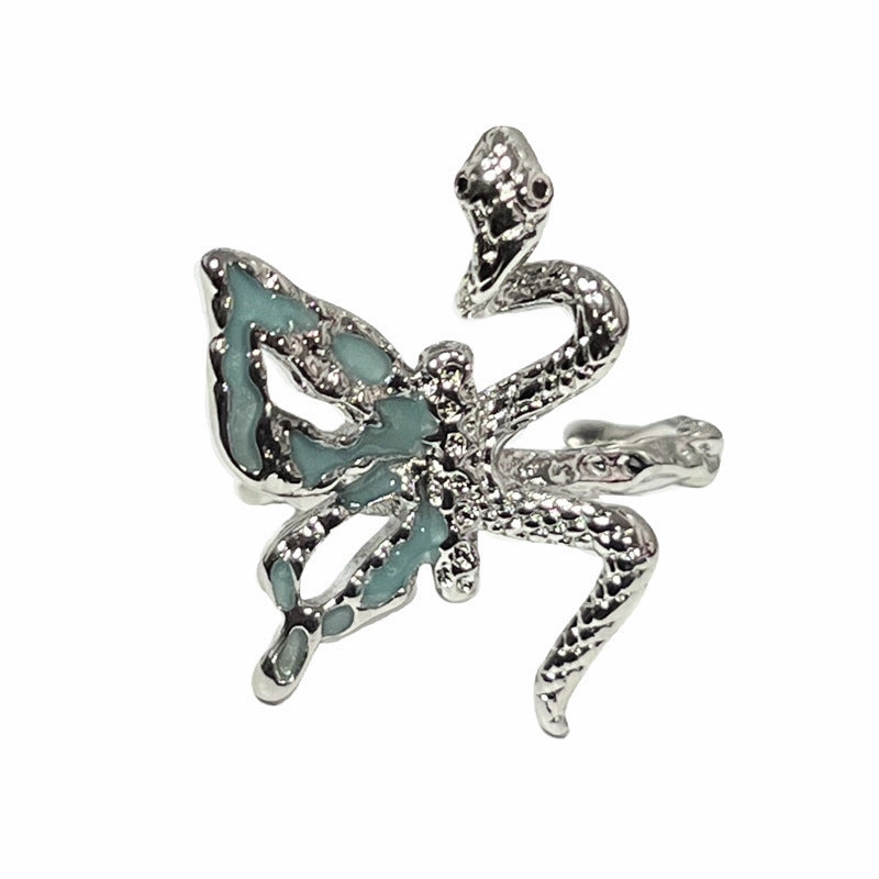 Wholesale Ins Style Unique Butterfly Snake Fashion Opening Ring Female Niche Design Sense Personality Trendy Punk Spider Ring