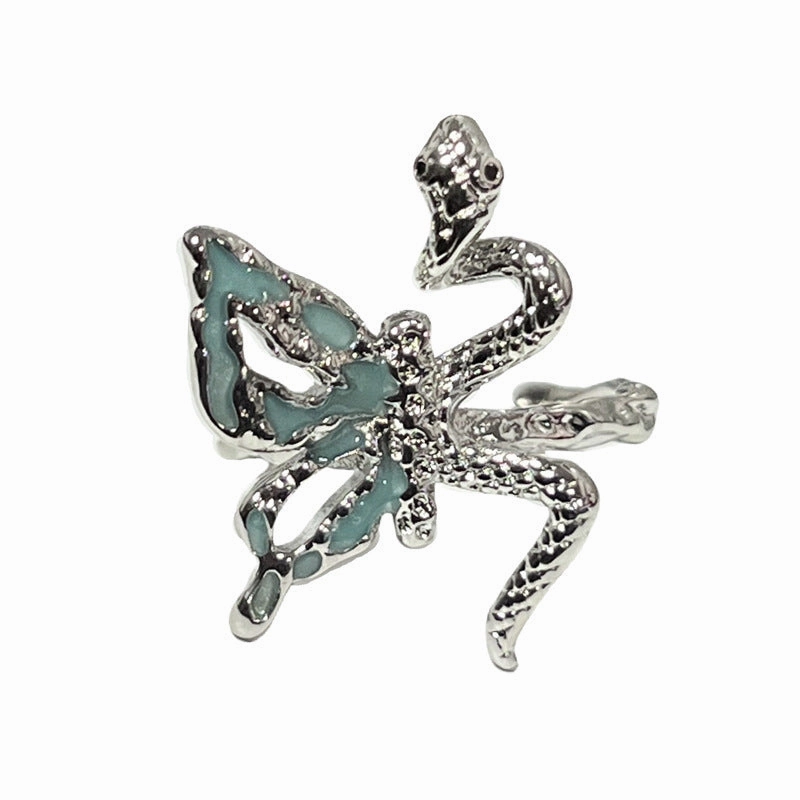 Wholesale Ins Style Unique Butterfly Snake Fashion Opening Ring Female Niche Design Sense Personality Trendy Punk Spider Ring
