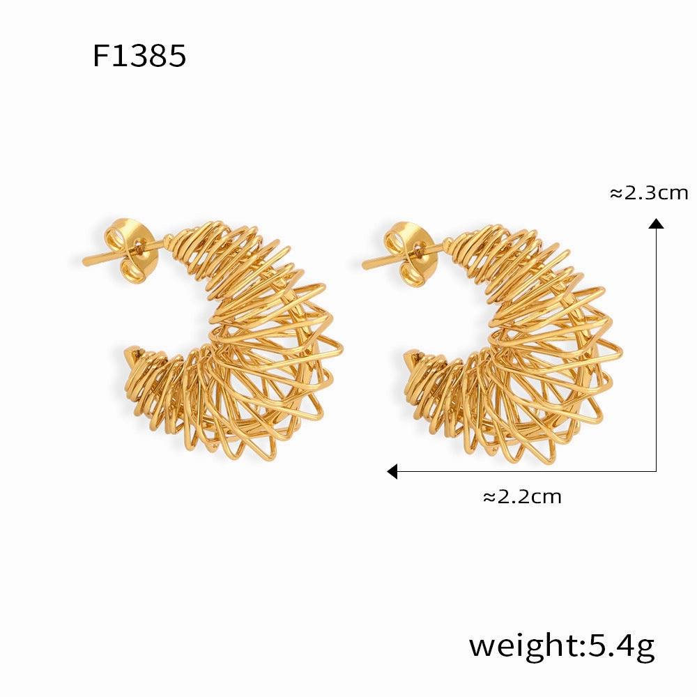 Wholesale Irregular Titanium Steel Gold Plated Geometric C Shape Wrap Line Earrings