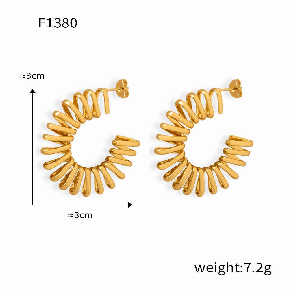 Wholesale Irregular Titanium Steel Gold Plated Geometric C Shape Wrap Line Earrings