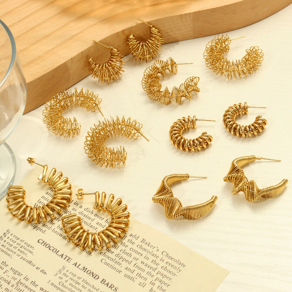 Wholesale Irregular Titanium Steel Gold Plated Geometric C Shape Wrap Line Earrings