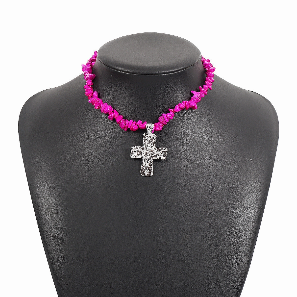 Wholesale Irregular Western Cowboy Style Natural Stone Turquoise Cross Necklace
