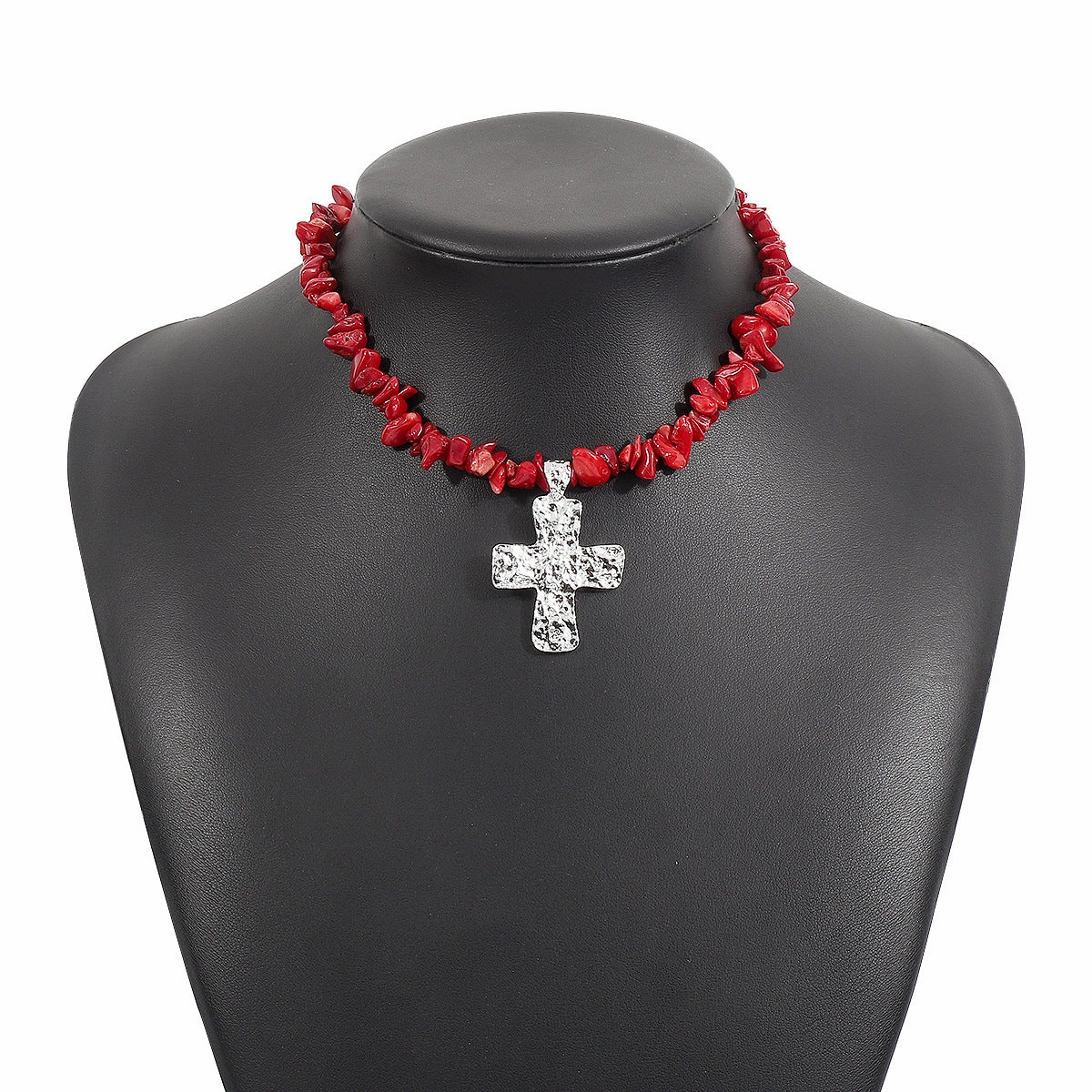 Wholesale Irregular Western Cowboy Style Natural Stone Turquoise Cross Necklace