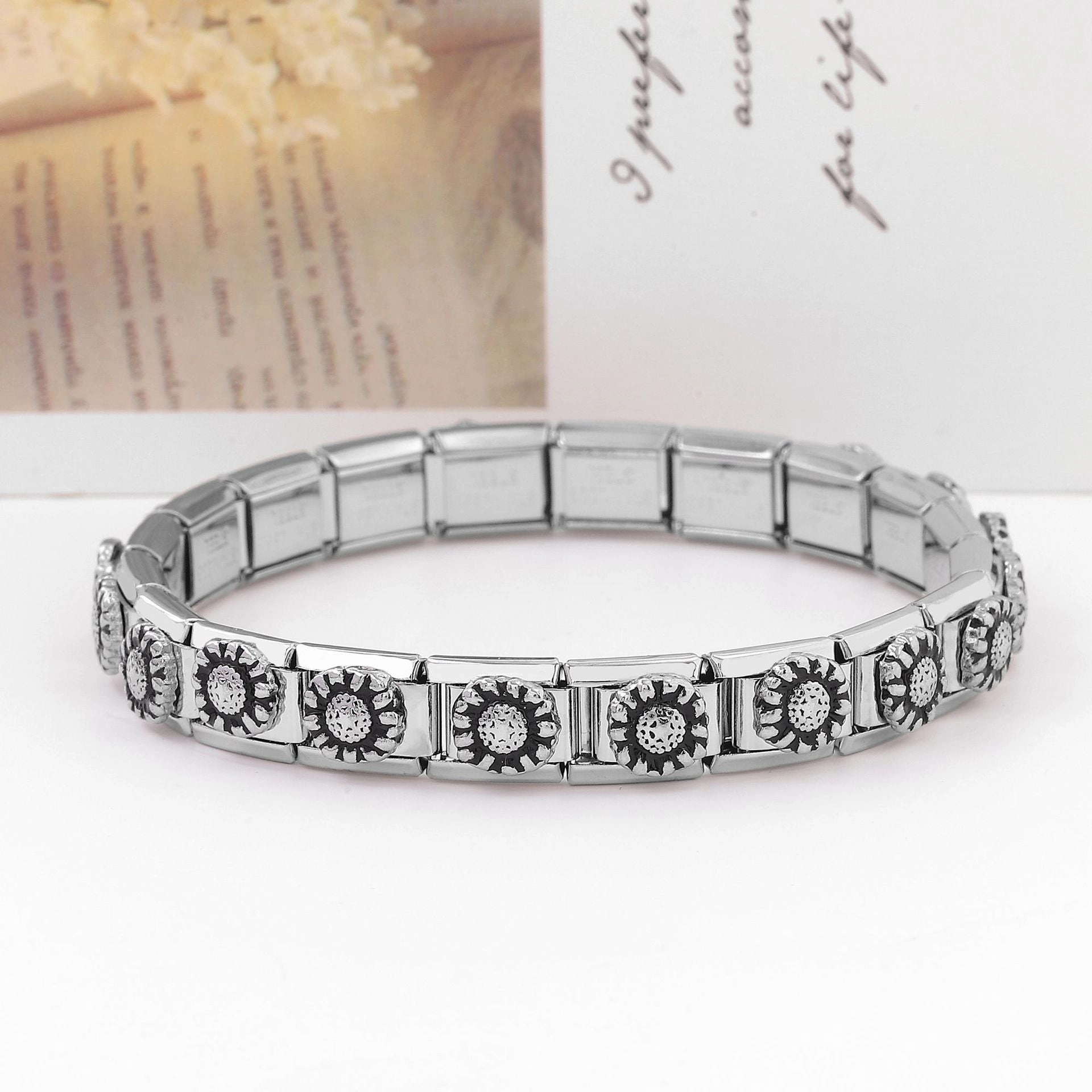 Wholesale Italian Charm Bracelet Stainless Steel Double Piece Red Heart Petal Colored Bracelet Accessories Charms