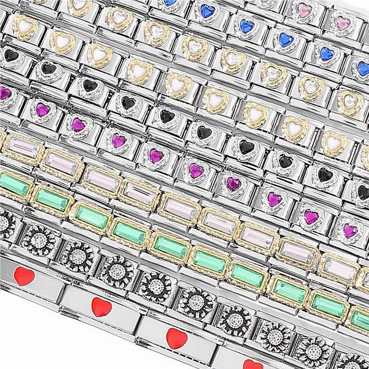 Wholesale Italian Charm Bracelet Stainless Steel Double Piece Red Heart Petal Colored Bracelet Accessories Charms