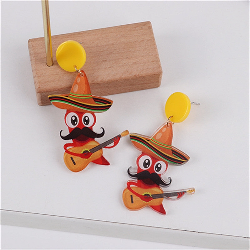Wholesale Jalapeno Sombrero Mariachia Acrylic Earrings