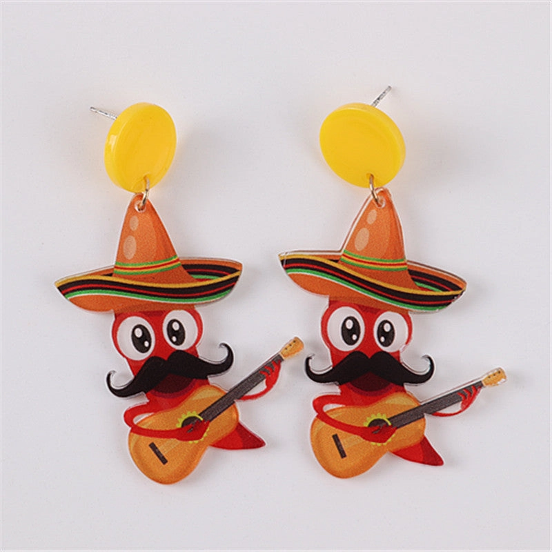 Wholesale Jalapeno Sombrero Mariachia Acrylic Earrings