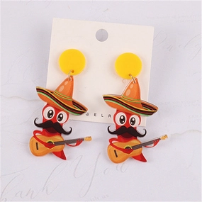 Wholesale Jalapeno Sombrero Mariachia Acrylic Earrings