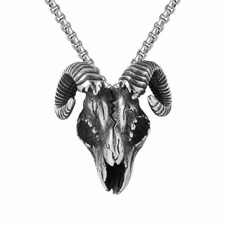 Wholesale Jewelry Alloy Ram Head Skull Pendant Necklace